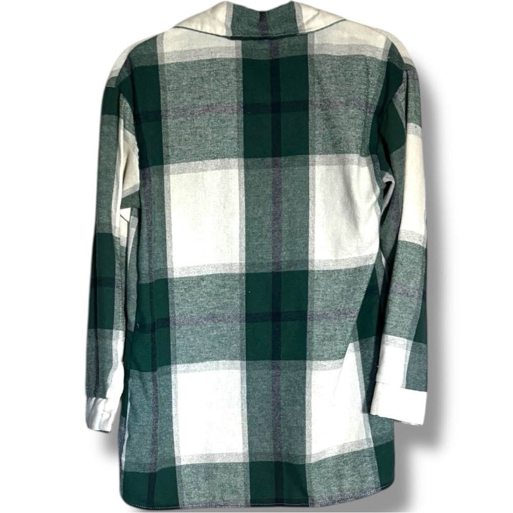 Shein Plaid Flannel Green and White Button-Up Womens Long Sleeve Shirt - Picture 14 of 15